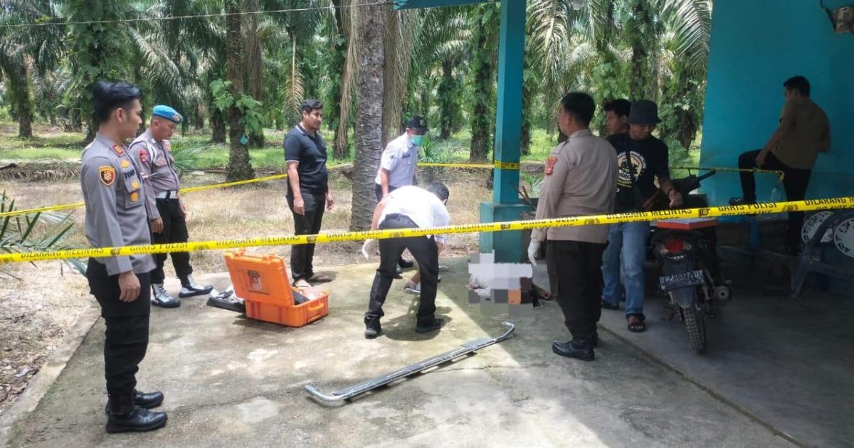 Pihak Kepolisian Tambusai Utara tengah melakukan identifikasi di lokasi ditemukannnya mayat laki-laki itu