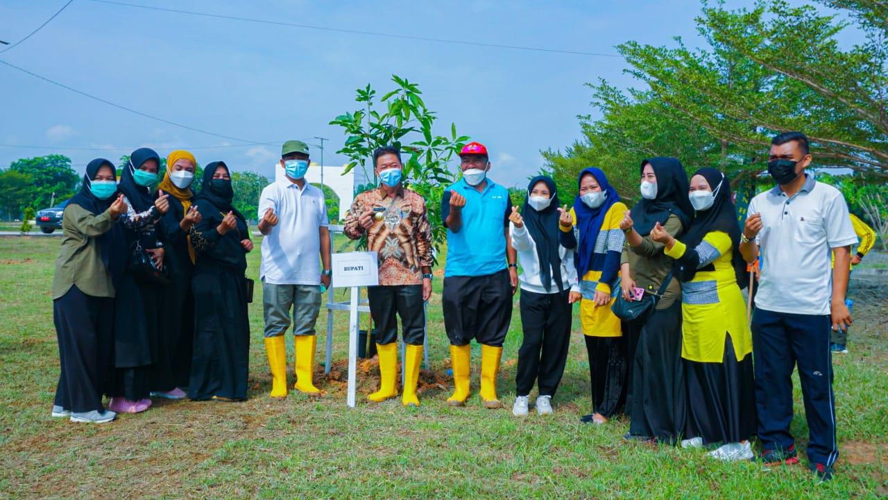 BUPATI AFRIZAL SINTONG BERSAMA WAKIL BUPATI H.SULAIMAN SERTA KETUA DAN ANGGOTA TIM PENGGERAK PKK KABUPATEN ROKAN HILIR.  DISAAT MENANAM TANAMAN BUAH DI PEKARANGAN KANTOR BUPATI ROKAN HILIR