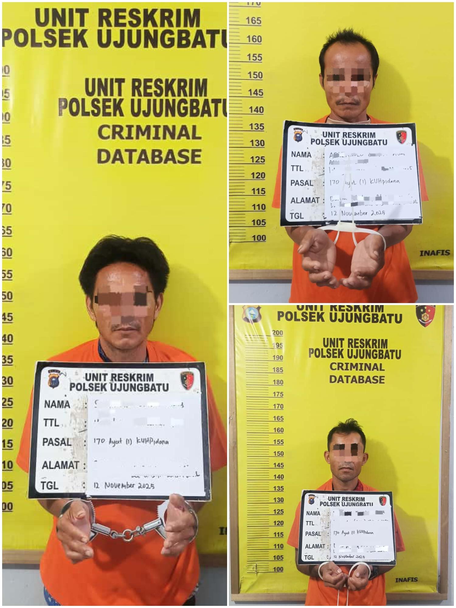 Tiga terduga pelaku pengeroyokan di Desa Sukadamai